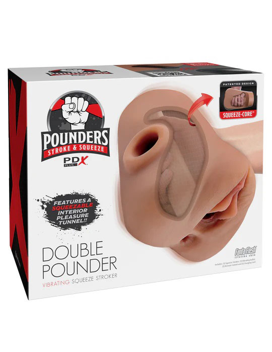 ViMGQF0s Pdx Plus Double Pounder Vibrating Squeeze Stroker - Brown - Image 1