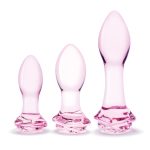 3 Pc Rosebud Butt Plug Set - Pink - Image 3