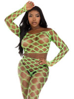 2 Pc Net Crop Top and Footless Tights - One Size - Neon Green - Image 5
