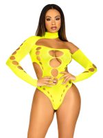 Seamless Asymmetrical Cut Out Thong Back Bodysuit - One Size - Neon Yellow - Image 3
