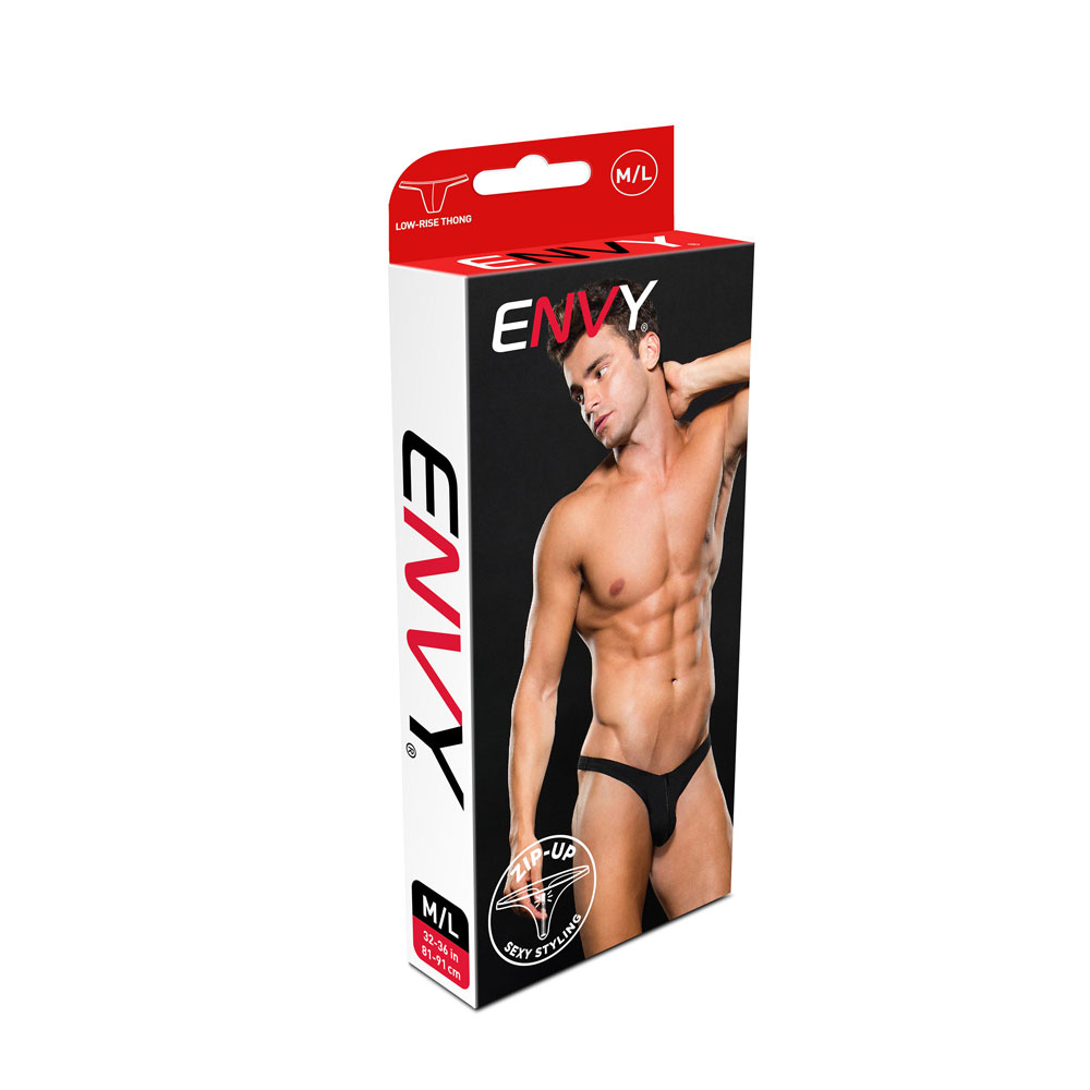 ZS0H4A3V Low Rise Microfiber Zip Thong - Medium/large - Black - Image 1