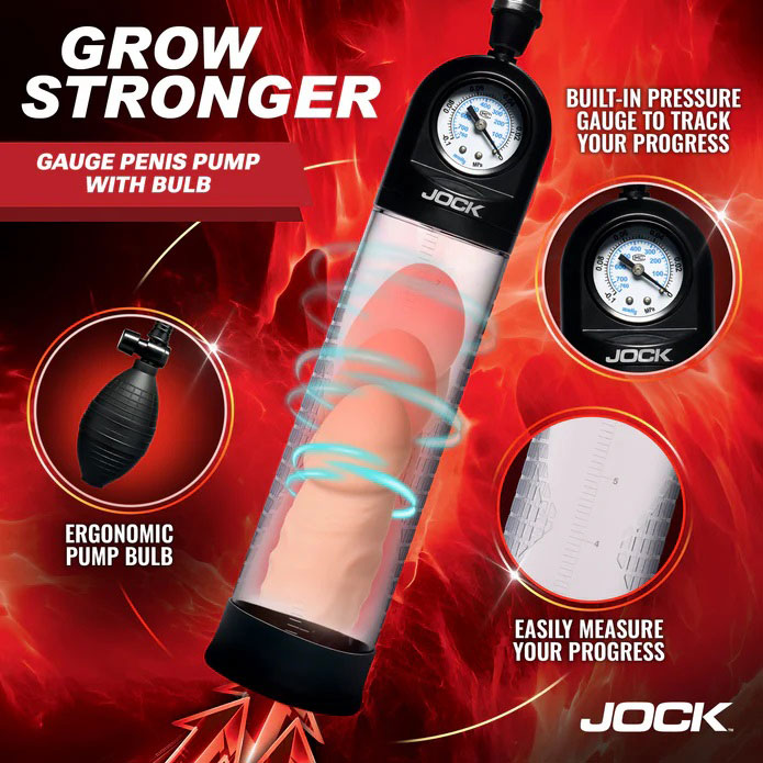 ZZDWB4Rx Pump Up Gauge Penis Pump With Bulb - Clear - Image 1