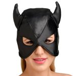 Dungeon Demon Bondage Hood With Horns - Black - Image 5