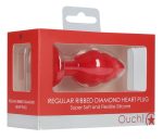 Regular Ribbed Diamond Heart Plug - Red