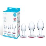 3 Pc Heart Jewel Glass Anal Training Kit - Clear/pink - Image 6