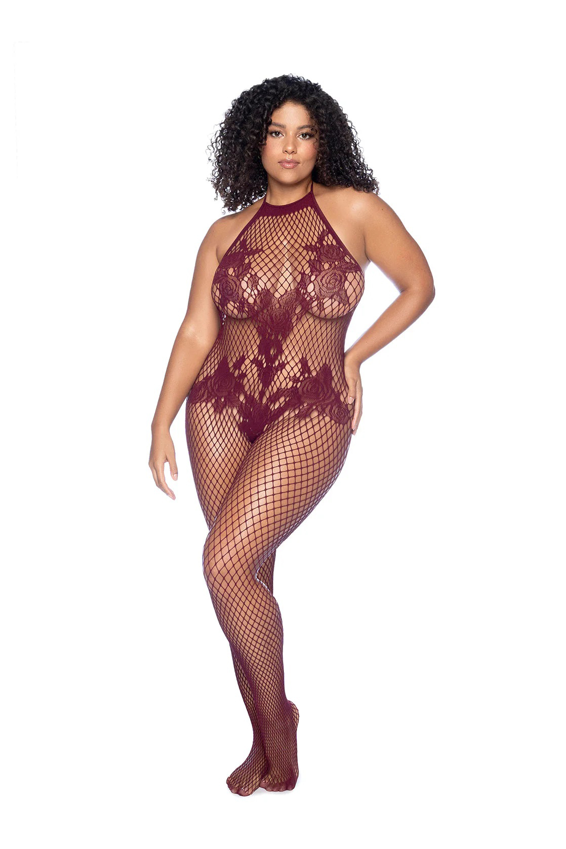 aGIM7Nux Vino Noir Floral Fishnet Bodystocking - X - Cherry - Image 1