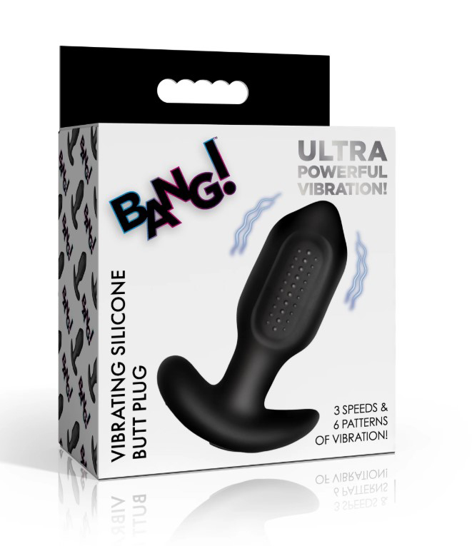 aKArLpfV Bumpy Vibrating Silicone Butt Plug - Black - Image 1