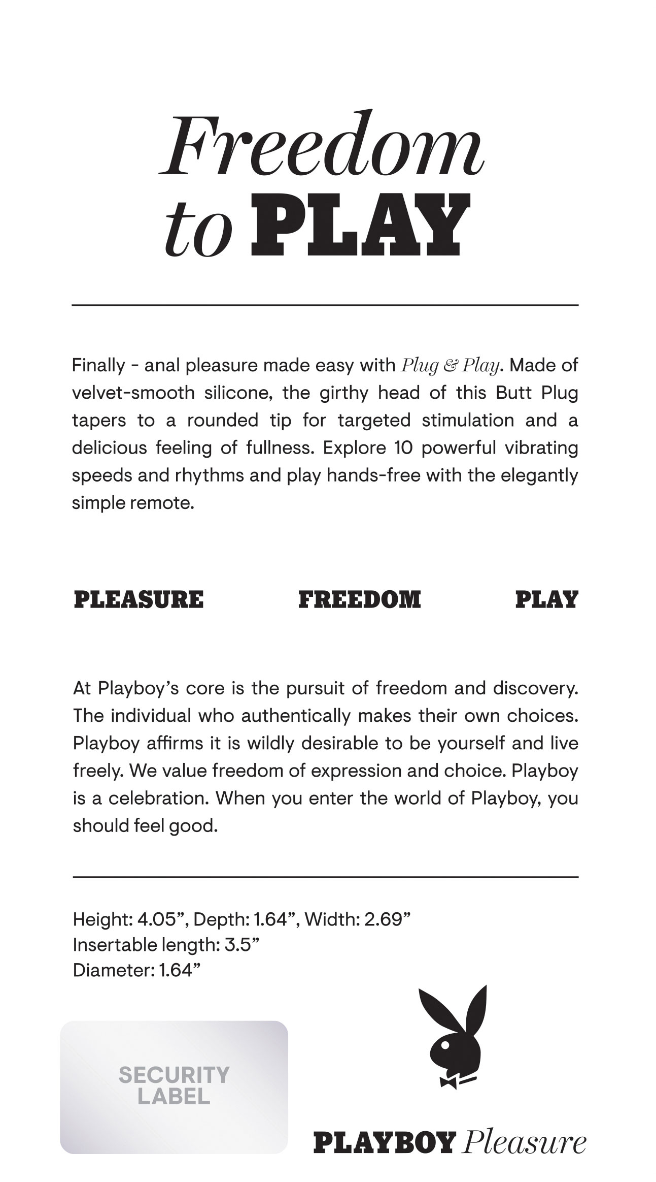 aw7GQvZBRkPqF921A4wTLddhD4ZYui6F Playboy Pleasure - Plug and Play - Butt Plug - Black - Image 1
