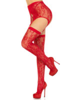 2 Pc Rachel Lace Thigh High and Crossover Garter Belt - One Size - Red - Image 2