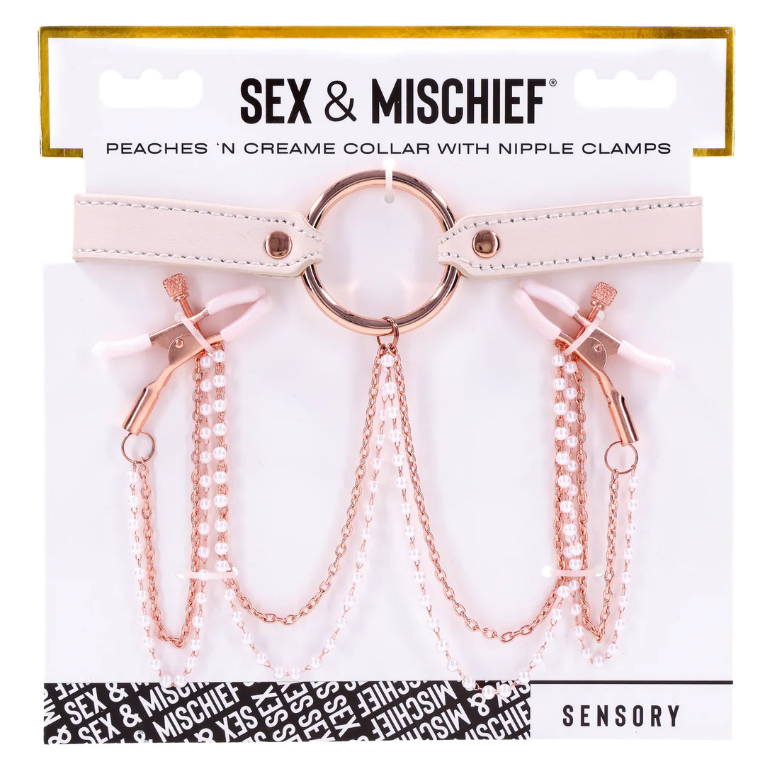 dVNcnw1E7fgb8S6QyVYJtT55smyrNB1e Peaches ‘N Creame Collar With Nipple Clamps - Pink - Image 1