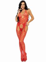 Seamless Heart Net Suspender Bodystocking - One Size - Red - Image 4