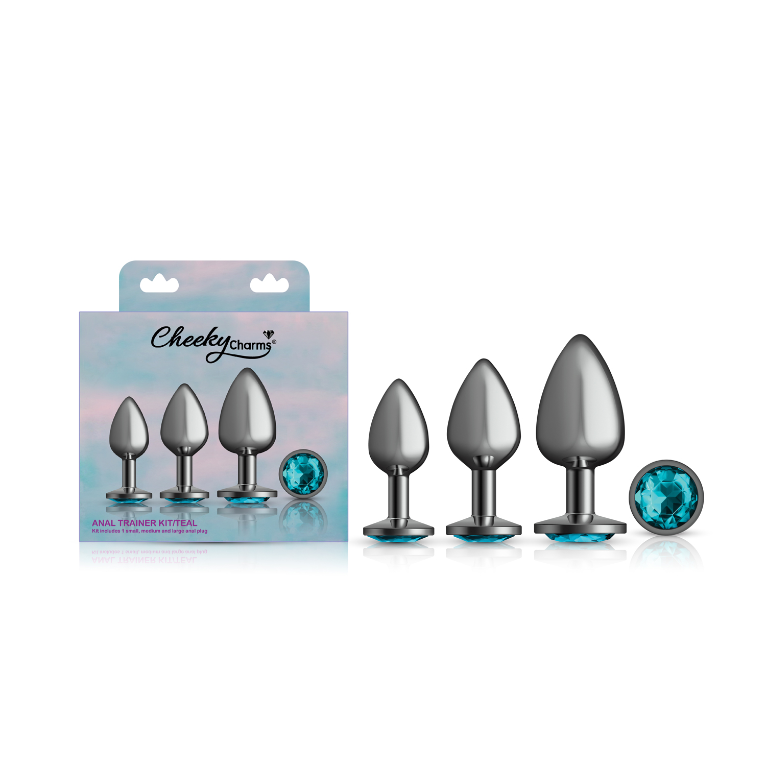 dl333uab Teal Round Gem Anal Trainer Kit - Gunmetal - Image 1