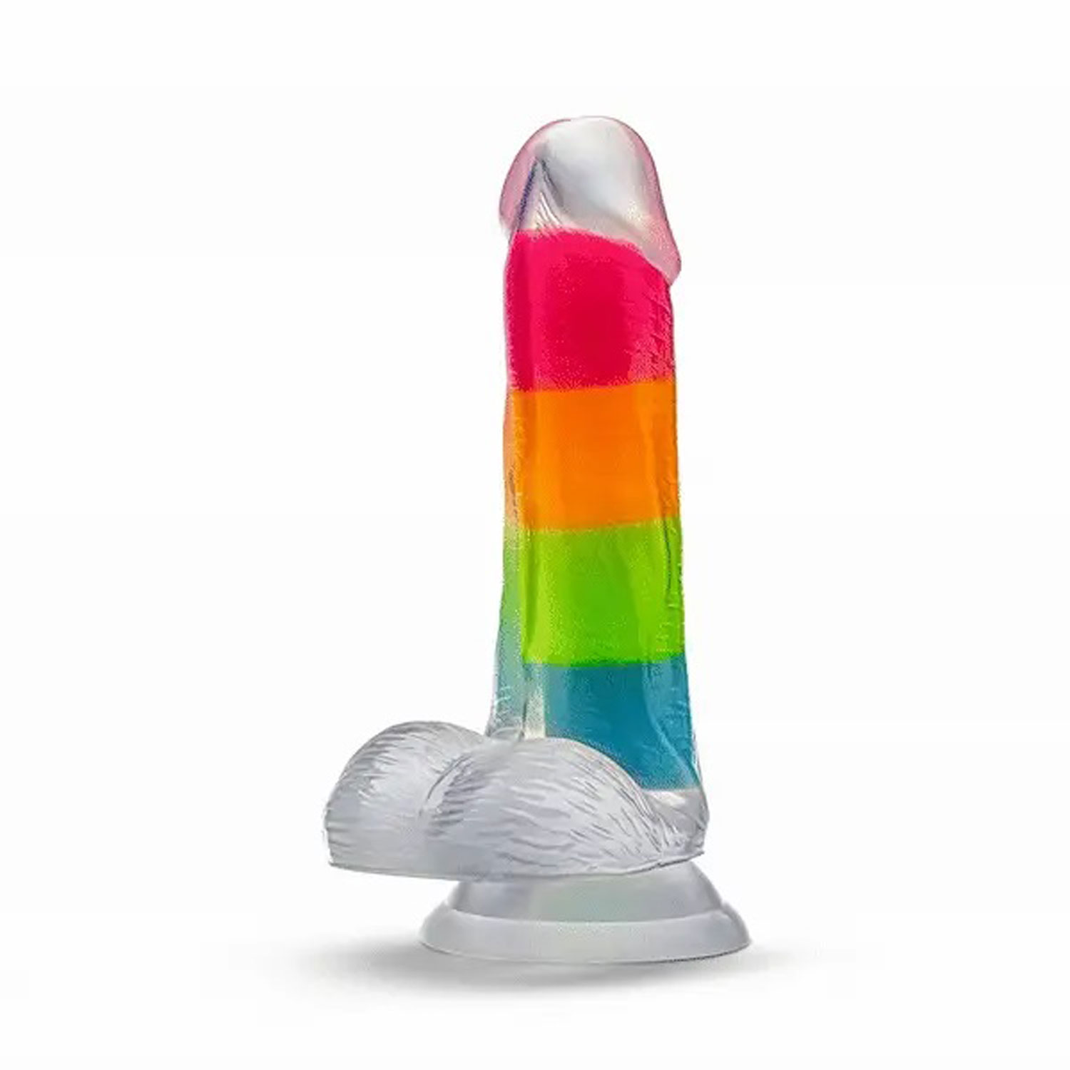 eTNriFbGdvpDSBjEXsEJqHPdznIXbmUN Neo Elite Glow in the Dark Rainbow Rave 6.5" Silicone Dual Density Dildo Multicolored - Image 1