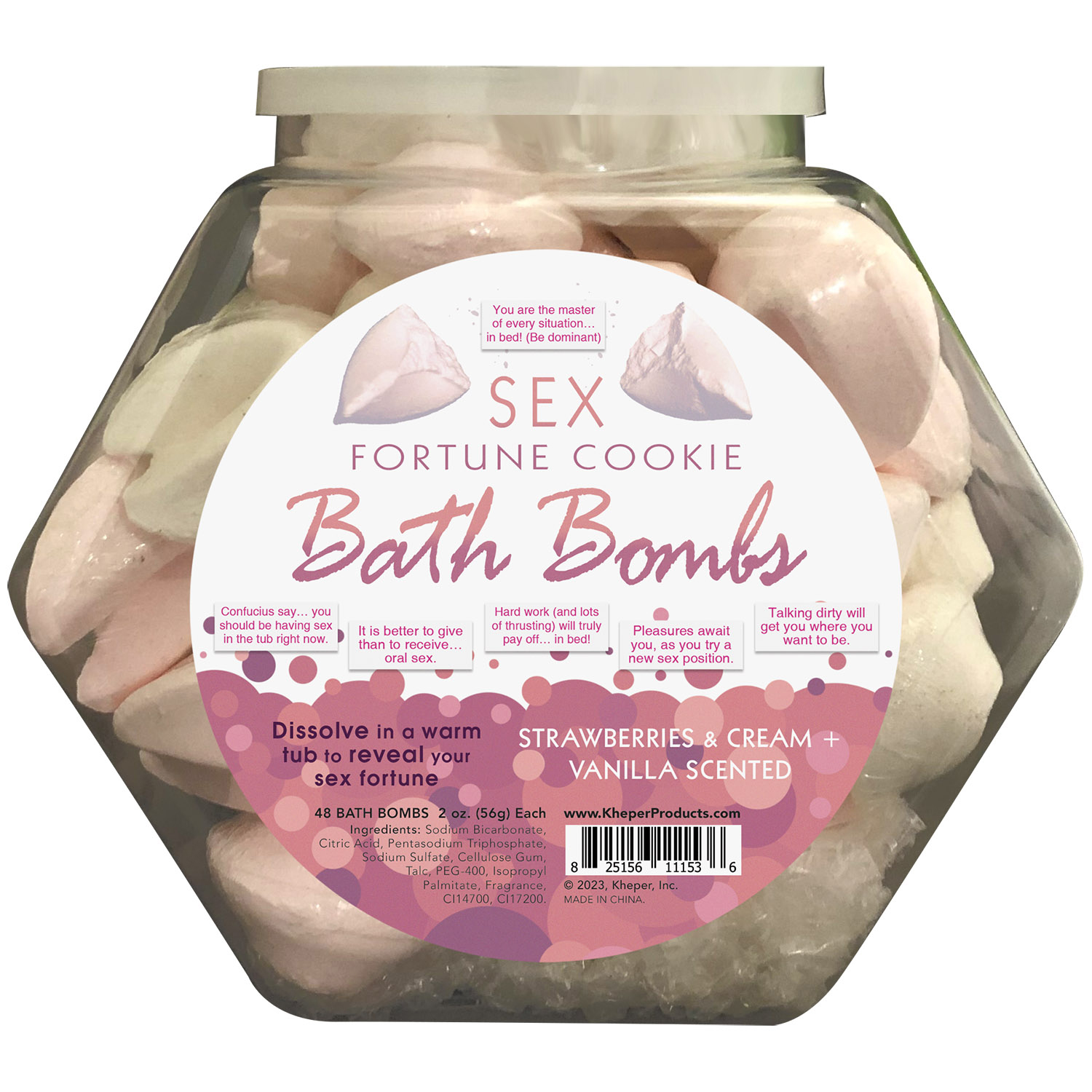 g2t5XneucCygFVM3pMwEWyw2LJhJNO9X Sex Fortune Cookie Bath Bomb Fishbowl Display of 48 Units - Strawberry Cream and Vanilla - Image 1