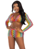 3 Pc Net Bra Top With Shrug and Boy Shorts - One Size - Multicolor - Image 5
