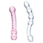 2 Pc Double Pleasure Glass Dildo Set - Pink/clear - Image 3