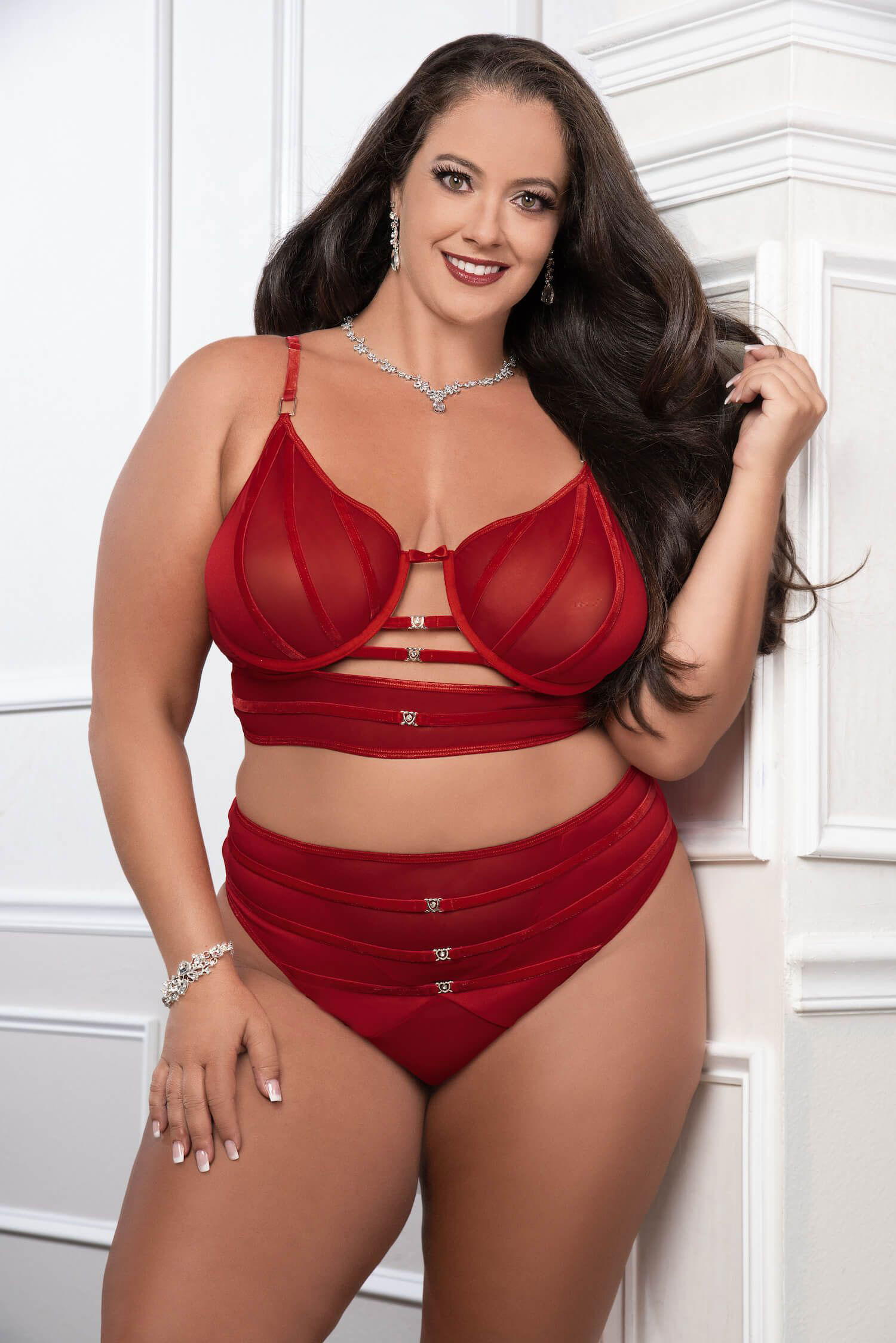 hhiEcYgLF3DxjU6rHGK6SgQIOFXgLB8Z Cinnamon Red 2pc Satin Bra and High Waist Panty - Queen Size - Image 1