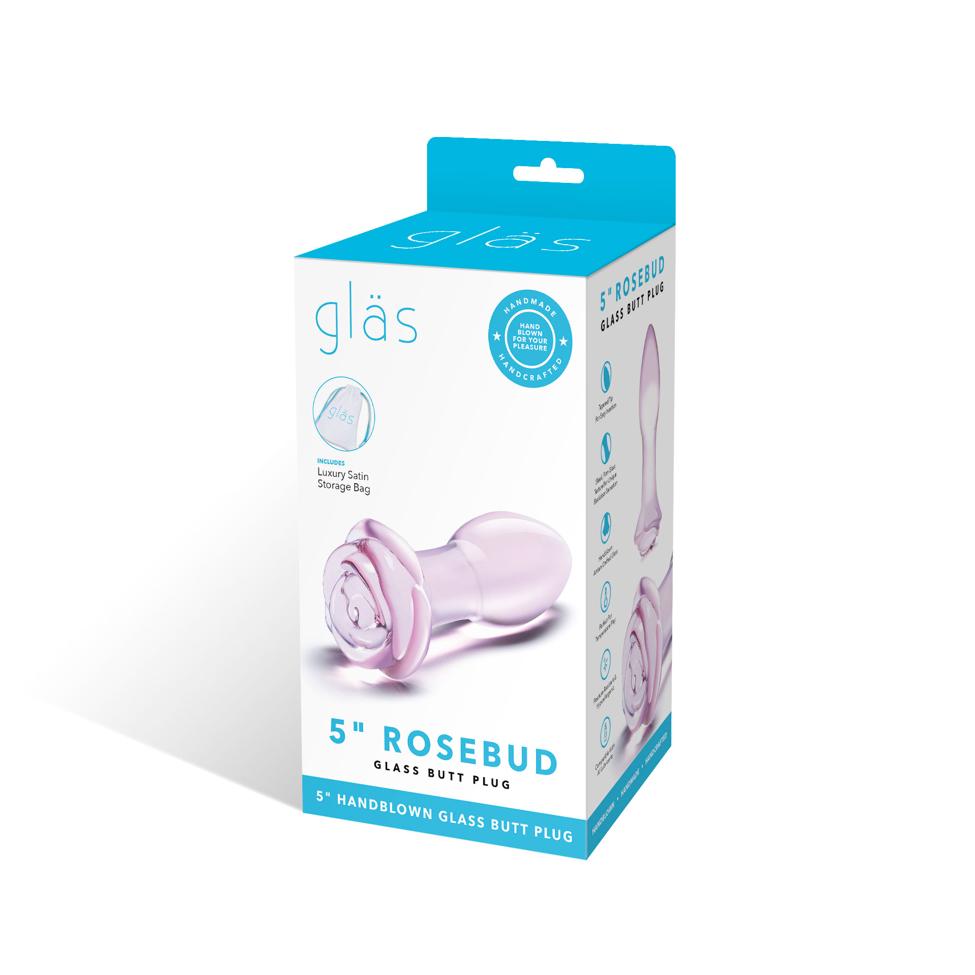 jNJa59OFh5uKj8UmwxN92SI68Xm4SKCw 5 Inch Rosebud Glass Butt Plug - Pink - Image 1