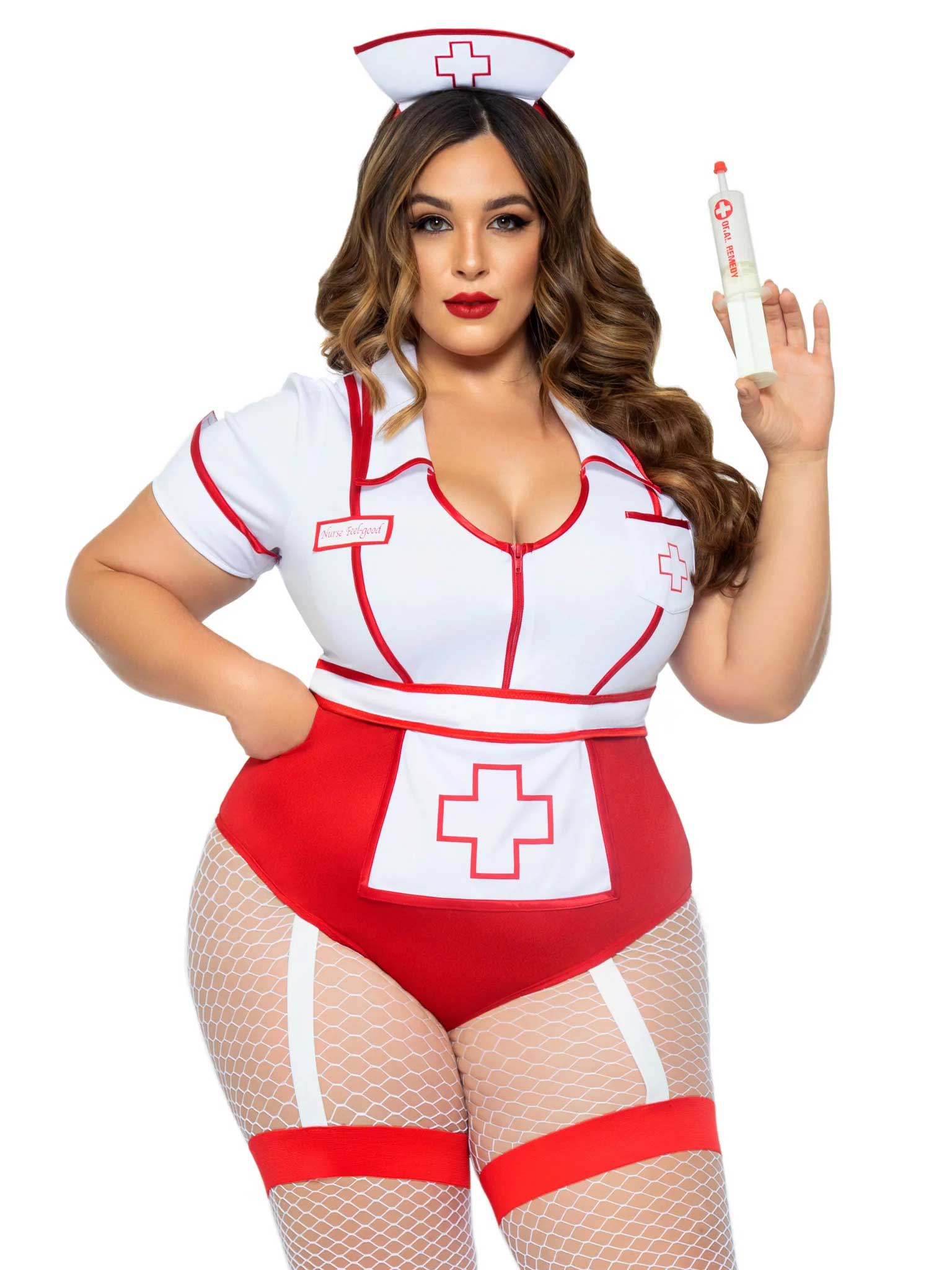 jlSnB7uomYLWSPjXvNjzXkhCHQo8Djgi Plus Nurse Feelgood Sexy Costume - 1x/2x - White / Red - Image 1