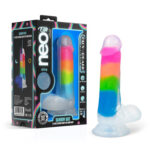 Neo Elite Glow in the Dark Rainbow Rave 6.5" Silicone Dual Density Dildo Multicolored - Image 3