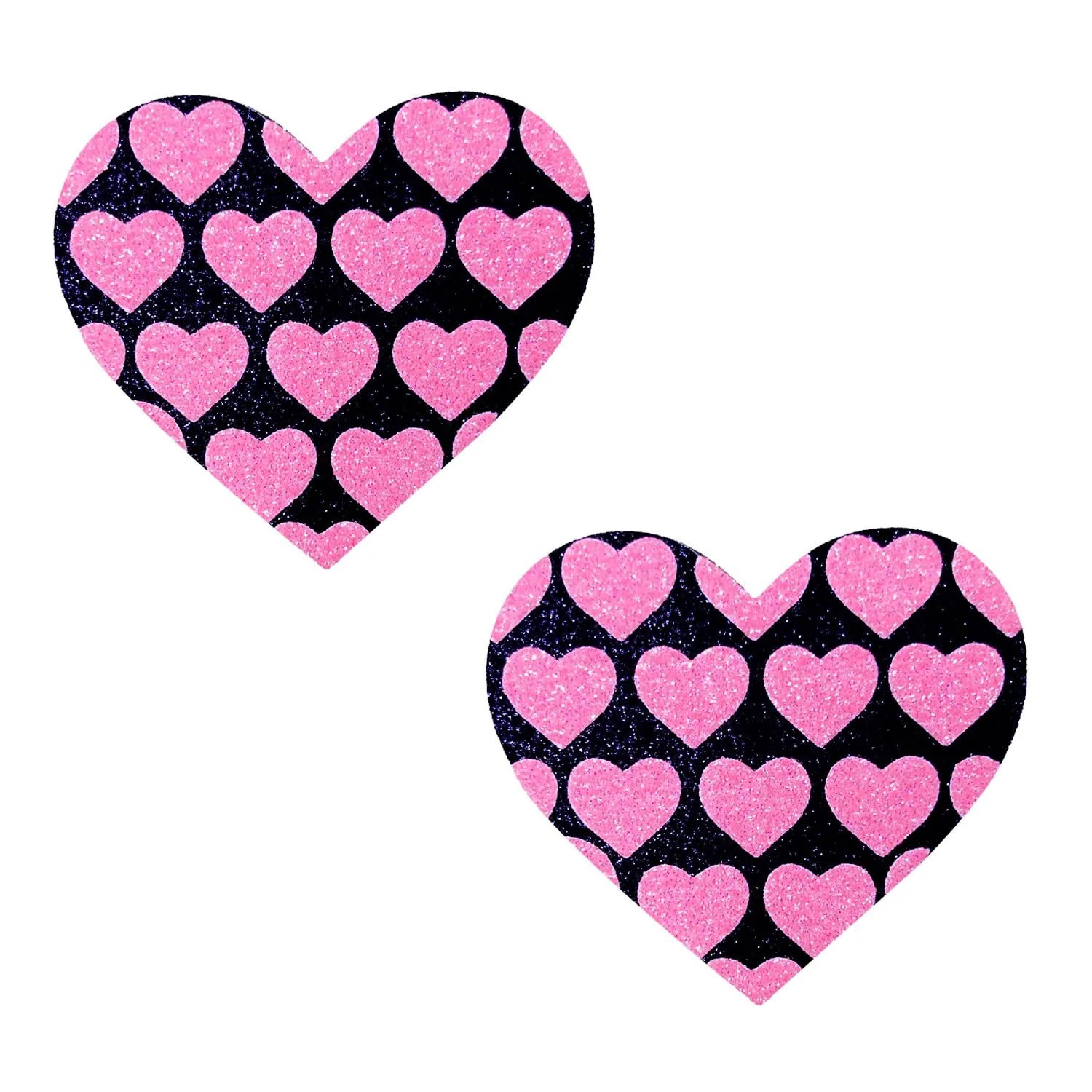 knb6SPmJaDOc7U2ww5k8yMZCJ72XUVum Pink Heart Neon Valentines Black Glitter Heart Nipple Cover Pasties - Image 1