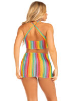 Rainbow Stripe Cross Over Mini Dress - One Size - Multicolor - Image 5