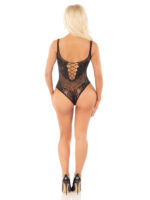 Seamless Rhinestone Net and Lace Bodysuit - Os - Black - Image 2