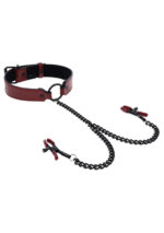Saffron Collar With Nipple Clamps - Black/red - Image 4