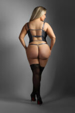 Gartered Bustier and G-String Panty - Queen Size - Gray - Image 2