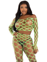 2 Pc Net Crop Top and Footless Tights - One Size - Neon Green - Image 4