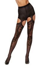 Patterned Garter Hose - One Size - Black - Image 2