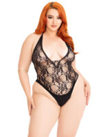 Floral Lace Deep-v Lace Up Teddy - 1x/2x - Black - Image 4