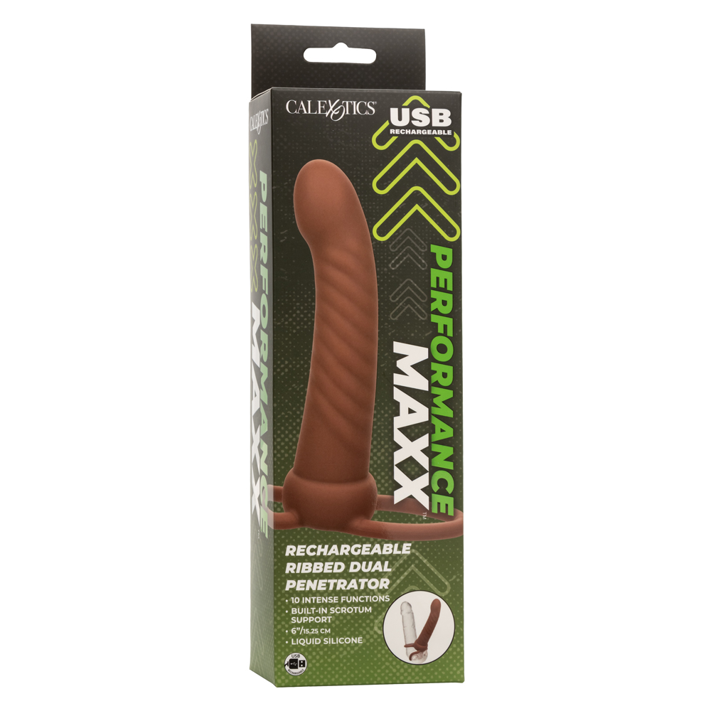 p7vaIZi6yxZGF42trzFEdPOt4FMLwg7D Performance Maxx Rechargeable Ribbed Dual Penetrator - Brown - Image 1