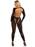 Opaque Cut Out Footless Bodystocking - One Size - Black - Image 2