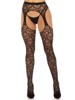 Heart Net Suspender Pantyhose - One Size - Black - Image 2
