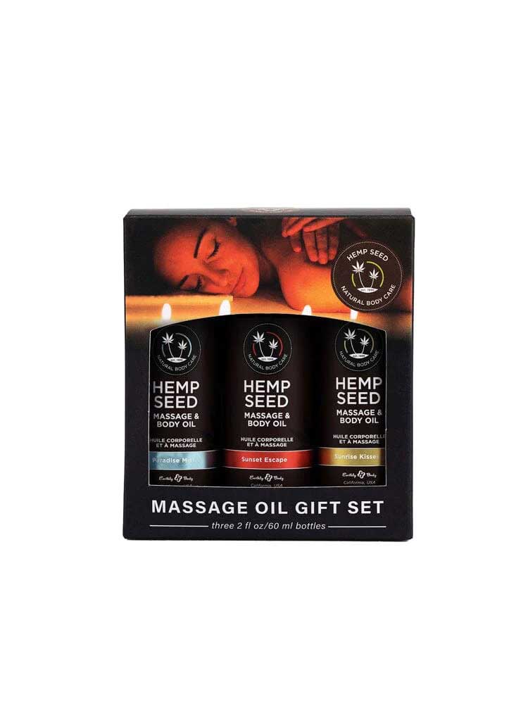 qMHDPmOQvfxQeQOVLvwr0pdQQSix5Uq5 Hemp Seed Summer Massage Oil Trio Gift Set - 3 Trio Gift Set - 3 Pack - 2 Oz Bottles - Image 1