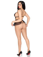 2 Pc Scalloped Lace and Mesh Babydoll and Matching Crotchless Panty - Small - Black - Image 2
