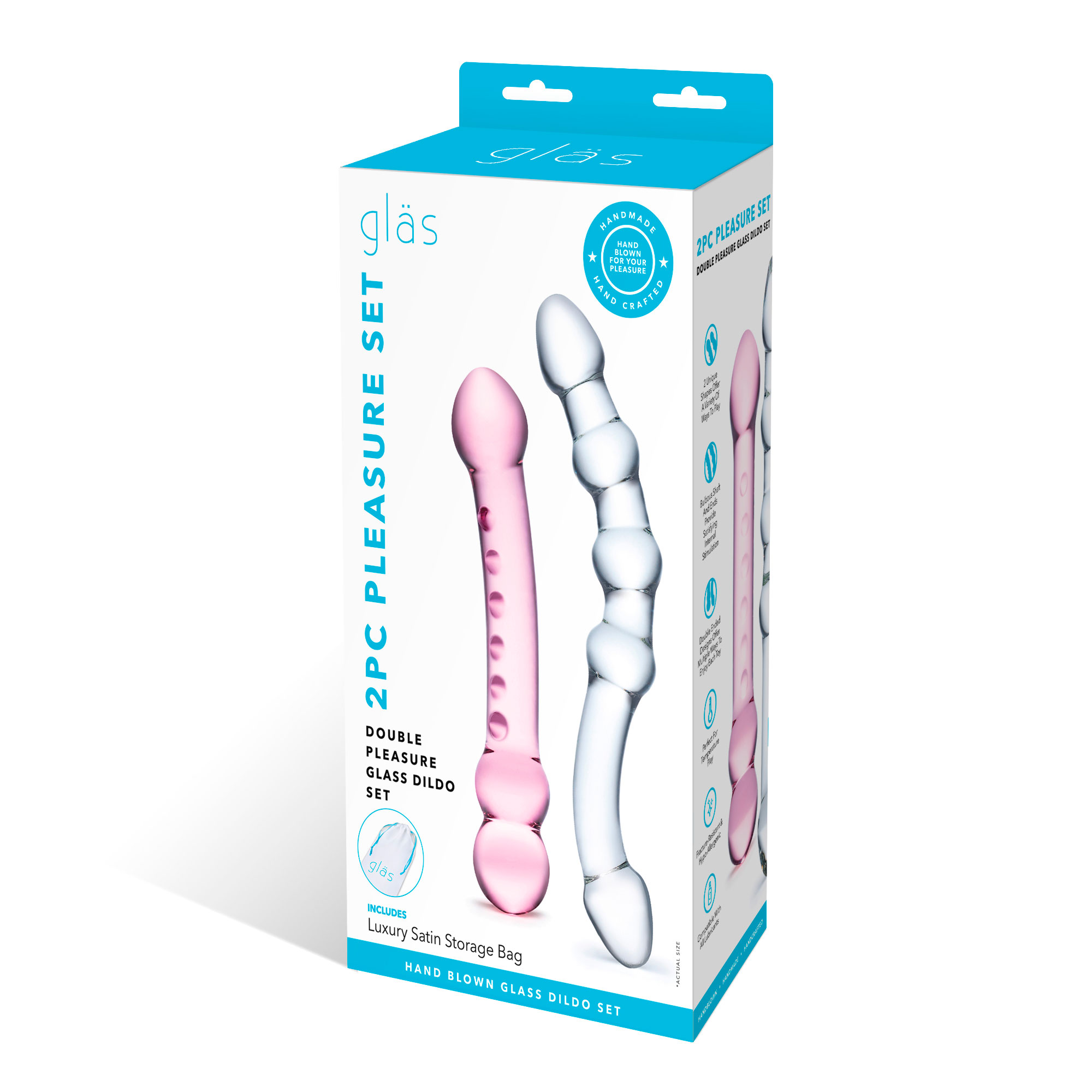 sKTTPVQMiO9mCUu97QCIKo8H1TGzbzBT 2 Pc Double Pleasure Glass Dildo Set - Pink/clear - Image 1