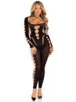 Opaque Cut Out Footless Bodystocking - One Size - Black - Image 3