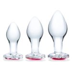 3 Pc Heart Jewel Glass Anal Training Kit - Clear/pink - Image 3