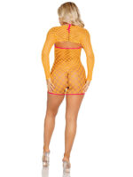 2 Pc Eyelet Net Mini Dress With Tie- Front Keyhole and Shrug O/s - Neon Orange - Image 2