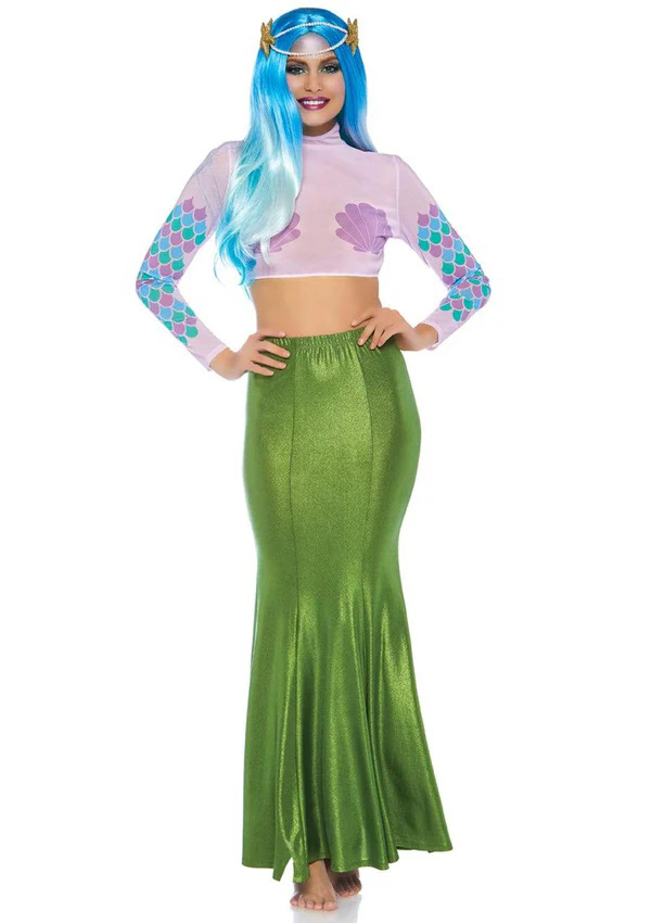 voQgeNnb Shimmer Spandex Mermaid Costume Maxi Skirt - Medium-Large - Green - Image 1