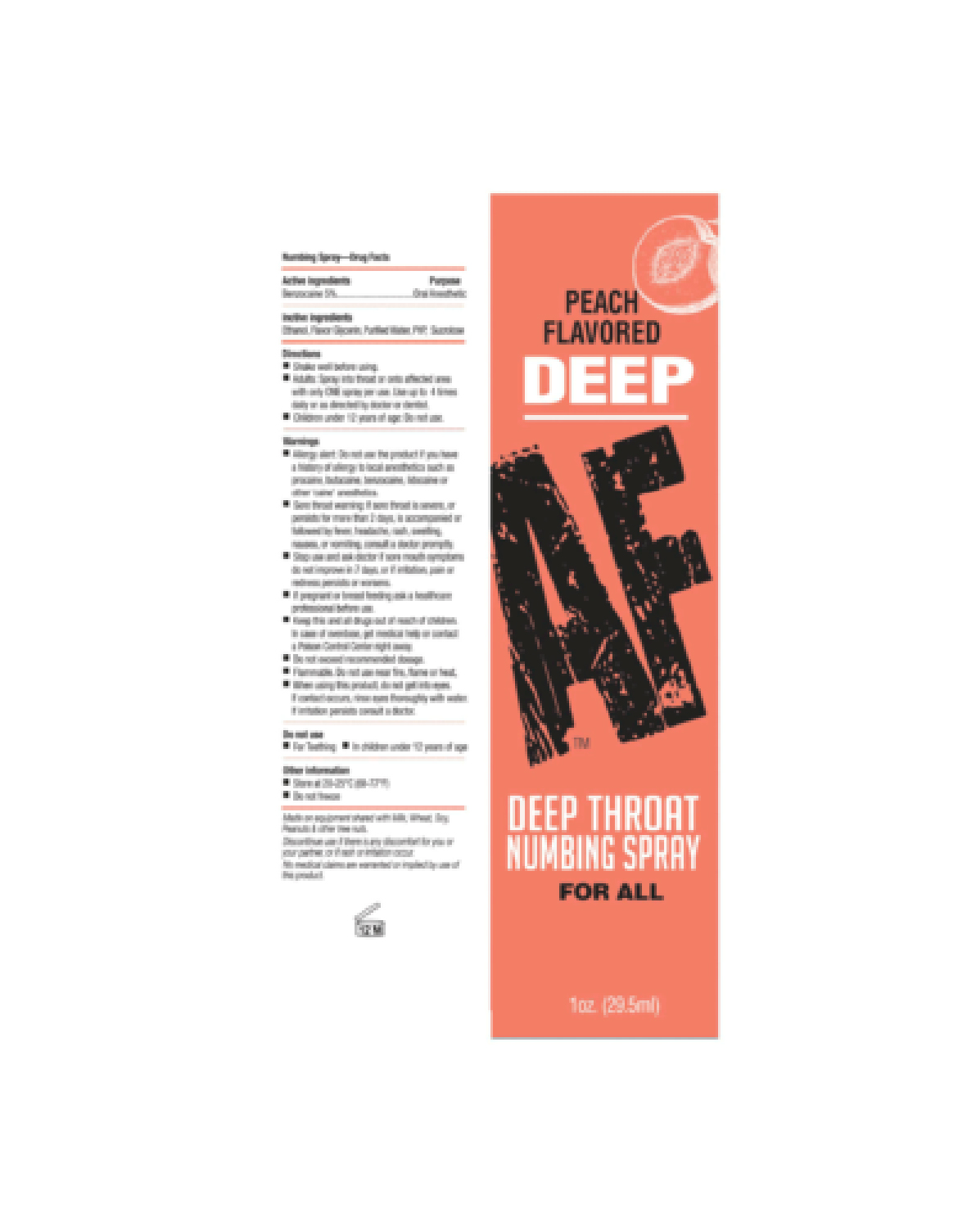 w8BlCvYwuzemXslQE1V7cyzDJ9SleKRW Deep Af Numbing Throat Spray 1 Oz - Peach - Image 1