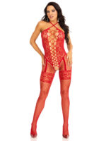 Heart Net Halter Bodystocking - One Size - Red - Image 2