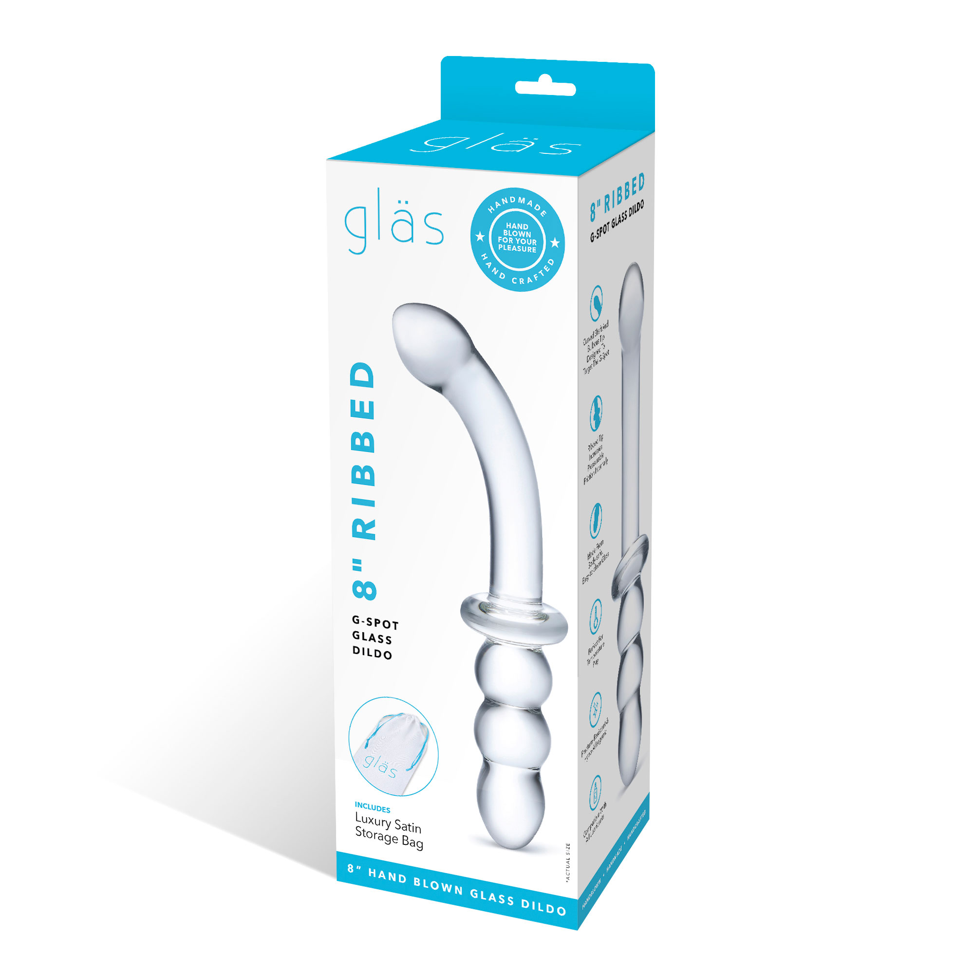 wz2IdOSD5UgJr8ZERTUm2mF0yREvOish 8 Inch Ribbed G-Spot Glass Dildo - Clear - Image 1