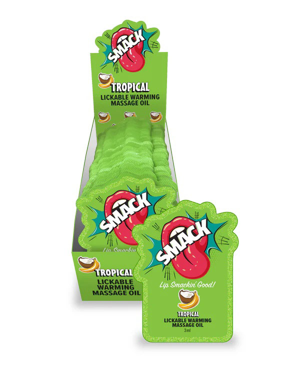 x2x19TKc Smack Lickable Massage Oil, 3ml Pouch Display 36pc - Tropical - Image 1