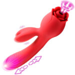 Blooming Bunny Sucking and Thrusting Silicone Rabbit Vibrator - Red - Image 7