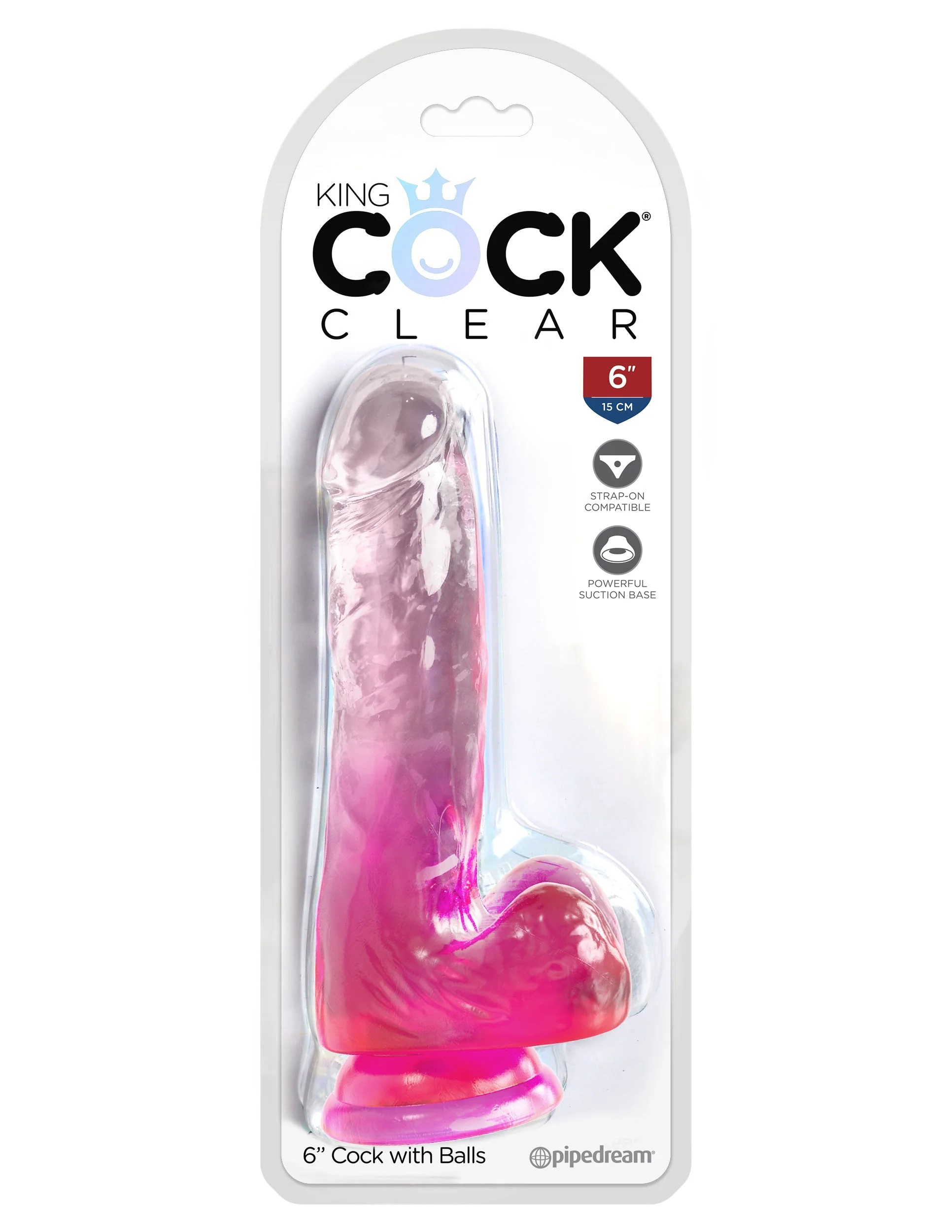 ypkaGoDKl14m0bFdJGl820blNGHQbCUB King Cock Clear 6 Inch With Balls - Pink - Image 1