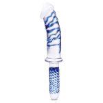 11 Inch Realistic Double Ended Glass Dildo With Handle - Blue/clear - Image 3