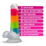 Neo Elite Glow in the Dark Rainbow Rave 6.5" Silicone Dual Density Dildo Multicolored - Image 2